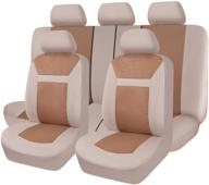 🚗 flying banner car seat covers full set - universal fit for most cars, trucks, suvs, and vans – comfortable composite sponge with airbag compatible jacquard & polyester beige tan logo