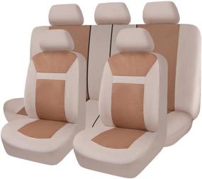 img 4 attached to 🚗 Flying Banner Car Seat Covers Full Set - Universal Fit for Most Cars, Trucks, SUVs, and Vans – Comfortable Composite Sponge with Airbag Compatible Jacquard & Polyester Beige Tan