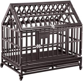 img 4 attached to 🐶 Heavy Duty Tear Resistant Dog Cage Crate Kennel with Four Wheels - Easy to Install, Square Tube Design for Large Dogs