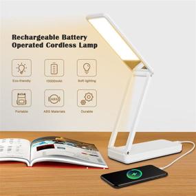 img 3 attached to 💡 Портативная безпроводная настольная лампа с USB-портом для зарядки, аккумуляторная настольная лампа (10000 мАч), регулируемая яркость 750 люмен для чтения в домашнем офисе - складной дизайн