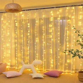 img 2 attached to 🎄 JMEXSUSS 300 LED Remote Control Curtain Lights Plug in for Christmas, Wedding, Garden & Party Decor - Warm White