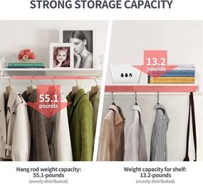 img 1 attached to Wrought Iron Coat Rack Shelf Wall Mounted Hanging Closet with Clothing Rods Garment Hanger for Daily Clothes Hat Bag and More – Ideal Organizer for House (39.4-inch, White)