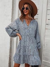 img 2 attached to 🐆 MOPOOGOSS Women's Leopard Print V Neck Long Puff Sleeve Flowy Swing Tunic Dress for Fall Winter