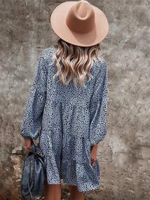 img 3 attached to 🐆 MOPOOGOSS Women's Leopard Print V Neck Long Puff Sleeve Flowy Swing Tunic Dress for Fall Winter