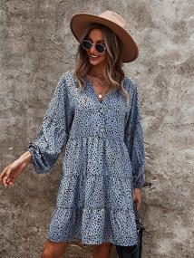 img 1 attached to 🐆 MOPOOGOSS Women's Leopard Print V Neck Long Puff Sleeve Flowy Swing Tunic Dress for Fall Winter