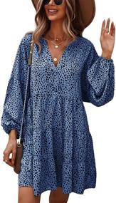 img 4 attached to 🐆 MOPOOGOSS Women's Leopard Print V Neck Long Puff Sleeve Flowy Swing Tunic Dress for Fall Winter