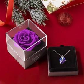 img 2 attached to 🌹 Real Preserved Purple Rose with Heart Necklace -Perfect Gifts for Her on Christmas, Valentine's Day, Mother's Day, Anniversary, or Birthday- Ideal for Mom, Wife, Girlfriend, Grandma- Express Your Love with I Love You Gifts for Women - EleShow