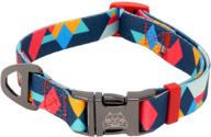 stylish vrpaws adjustable dog collar – blue red orange geometric pattern for comfortable daily walks, hiking & training (large, ocean) logo