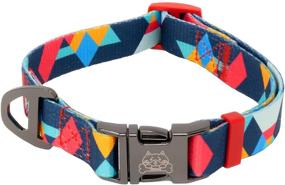 img 4 attached to Stylish VRPAWS Adjustable Dog Collar – Blue Red Orange Geometric Pattern for Comfortable Daily Walks, Hiking & Training (Large, Ocean)