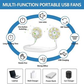 img 2 attached to 🌀 Hands-Free Neck Fan, Portable Mini USB Rechargeable Personal Fan with 2000mAh Battery, 360-Degree Adjustable Wearable Neckband Fan, Cooler Fan with 3 Speeds for Travel, Outdoor Activities, Office, and Room Cooling (White)