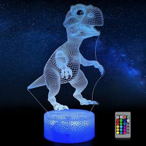 img 4 attached to 🦖 3D Dinosaur Night Light: LED Illusion Table Desk Lamp with 16 Colors, Dimmable Remote Control, Perfect Kids' Gift