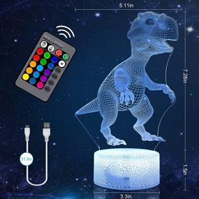 img 1 attached to 🦖 3D Dinosaur Night Light: LED Illusion Table Desk Lamp with 16 Colors, Dimmable Remote Control, Perfect Kids' Gift