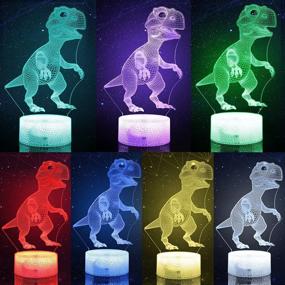 img 2 attached to 🦖 3D Dinosaur Night Light: LED Illusion Table Desk Lamp with 16 Colors, Dimmable Remote Control, Perfect Kids' Gift