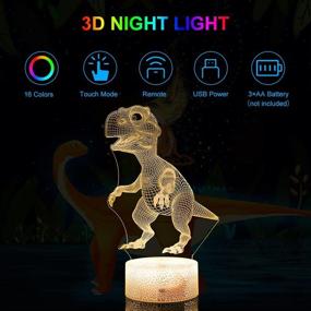 img 3 attached to 🦖 3D Dinosaur Night Light: LED Illusion Table Desk Lamp with 16 Colors, Dimmable Remote Control, Perfect Kids' Gift