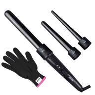 🔥 zealite 3-in-1 curling iron set with interchangeable ceramic barrels & free heat resistant glove - black logo