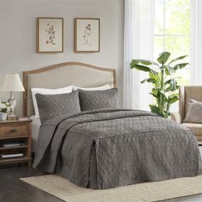 img 4 attached to 🛏️ Classic Traditional Design All Season Lightweight Queen Bedspread Set with Matching Shams - Madison Park Fitted Bedding, Quebec, Damask Quilted Dark Grey (60"x80+24D)