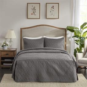 img 3 attached to 🛏️ Classic Traditional Design All Season Lightweight Queen Bedspread Set with Matching Shams - Madison Park Fitted Bedding, Quebec, Damask Quilted Dark Grey (60"x80+24D)