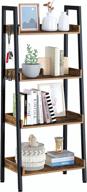 rustic brown industrial 4 tier ladder bookshelf with 3 hooks, freestanding display plant shelves for small space living room, metal frame rolanstar ladder shelf логотип