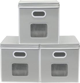 img 3 attached to Efficient and Stylish Storage Solutions: SimpleHouseware Clear Window Cube Bins (3-Pack) with Lid, in Grey