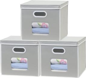 img 4 attached to Efficient and Stylish Storage Solutions: SimpleHouseware Clear Window Cube Bins (3-Pack) with Lid, in Grey