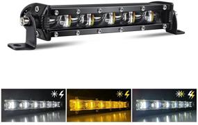 img 4 attached to 🚗 DVISUV 7inch Slim Led Light Bar - Dual Color Strobe Light Single Row Light Bar 6D Reflectors Driving Fog Light - Off Road Work Light with Mounting Brackets for Trucks, ATV, UTV, SUV, Car, Cabin, Boat: Reliable and Versatile Lighting Solution for Off-Road Adventures
