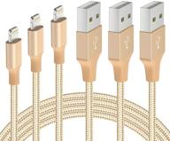 gold iphone charger cable - mfi certified lightning to usb cable nylon braided - 3 pack 3/6/10 ft - fast charging syncing cord compatible with iphone 13 pro max 12 11 x xs xr 8 7 6 plus mini ipad airpods logo