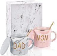 👪 dad and mom marble coffee mug set 2021 - perfect new mom and dad gifts for expecting parents with gift box and card logo