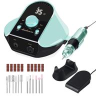 💅 professional electric nail drill for acrylic gel nails: 35000rpm nail file machine with foot pedal, lcd screen, 12 bits, 62 sanding bands - light blue logo