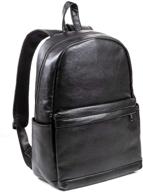 men's premium pu black leather backpack - durable vintage designer line - large laptop protector - lifetime vegan utility bag - ideal for professionals, travel, and students logo