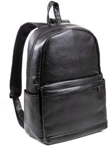 img 4 attached to Men's Premium PU Black Leather Backpack - Durable Vintage Designer Line - Large Laptop Protector - Lifetime Vegan Utility Bag - Ideal for Professionals, Travel, and Students