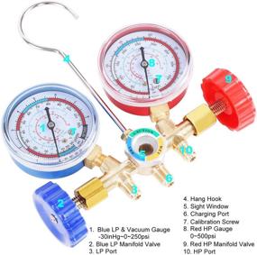 img 2 attached to JIFETOR 3-Way HVAC Diagnostic AC Manifold Gauge Set for Auto Household R12 R22 R404A 🔧 R134A Refrigerant - Freon Charging Tool with Quick Couplers, Valve Core Accessories Kit, and 5FT Hose