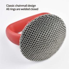 img 2 attached to Premium Stainless Steel Chainmail Cleaner Scrubber with Silicone Handle for Cast Iron Skillet, Oven, and Sink