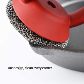 img 1 attached to Premium Stainless Steel Chainmail Cleaner Scrubber with Silicone Handle for Cast Iron Skillet, Oven, and Sink