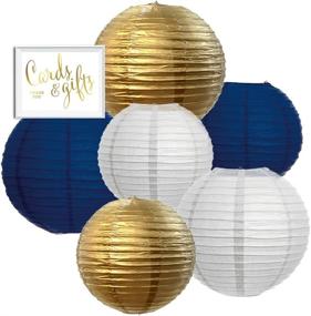 img 4 attached to 🎉 Andaz Press Hanging Paper Lanterns Party Decor Trio Kit with Gold Party Sign, White, Gold, Navy Blue, 6-Pack: Perfect Hanukkah, Nautical Wedding, and Classroom Decorations!