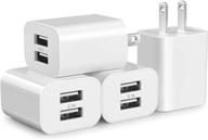 🔌 4-pack of dual port usb wall charger blocks | power adapter 5v 2.1a brick for apple iphone 11/xs max/xr/x/8/7/6s/6s plus/6/se/5s/5c/ipad mini/air 2/android samsung galaxy kindle fire lg logo