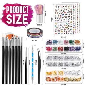img 3 attached to Premium Nail Art Brushes and Dotting Tools Set - Teenitor Nail Art Design Kit with Butterfly Brush, Stickers, Foil, Striping Tape, and Rhinestones