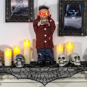 img 3 attached to 👻 18 inch Electronic Raise Head Ghost with Flashing Eyes - Indoor/Outdoor Halloween Decoration, Hand-Liftable and Position-Retaining Head