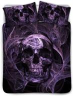 🛏️ fashion skull printed quilt cover purple comforter set with pillow case for boys men's dorm room - black lining - queen size 88x88 inches by bigcarjob логотип