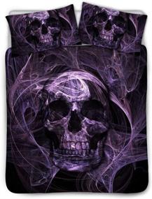 img 4 attached to 🛏️ Fashion Skull Printed Quilt Cover Purple Comforter Set with Pillow Case for Boys Men's Dorm Room - Black Lining - Queen Size 88x88 Inches by BIGCARJOB