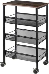 img 4 attached to 🛒 Versatile MOOACE Kitchen Cart on Wheels: 3-Tier Metal Mesh Rolling Utility Cart with Wood Cover for Home Organization and Convenience (Black)