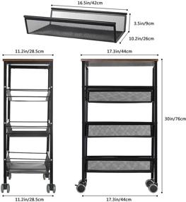 img 2 attached to 🛒 Versatile MOOACE Kitchen Cart on Wheels: 3-Tier Metal Mesh Rolling Utility Cart with Wood Cover for Home Organization and Convenience (Black)