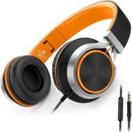 ailihen c8 wired folding headphones: microphone, volume control 🎧 for cellphones tablets android smartphones chromebook laptop computers mp3/4 - black/orange logo