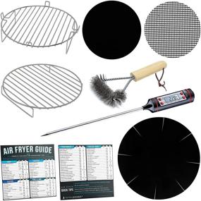 img 4 attached to 🍳 Air Fryer Accessory Set - 2 Double Layer Racks Compatible with Ninja, Gourmia, Gowise, Chefman + MORE - Includes Cheat Sheets, Heat Resistant Mats, Thermometer and Cleaning Brush