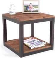 🪑 vintage industrial farmhouse side end table - 19.7" with storage shelf for living room, bedroom nightstand - real natural reclaimed wood, sturdy rustic brown metal frame - easy assembly by care royal logo