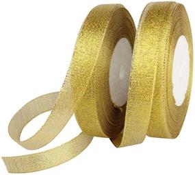 img 4 attached to ✨ Feyarl Glitter Metallic Gold Ribbon: Sparkly 5/8-inch Wide Fabric Ribbon for Crafts, Sewing, Wedding & Party Décor, Gift Wrapping, Hair Bows, Floral Projects & More (Gold)