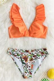 img 2 attached to 🧡 CUPSHE Orange Floral Bottom Ruffle Bikini Set with Hook Closure - Women's