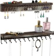 📿 rustic farmhouse wood necklace holder with 23 hook necklace & bracelet racks, jewelry hanger and clear acrylic earring display - jjackcube design mk585a логотип