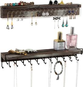 img 4 attached to 📿 Rustic Farmhouse Wood Necklace Holder with 23 Hook Necklace & Bracelet Racks, Jewelry Hanger and Clear Acrylic Earring Display - JJACKCUBE DESIGN MK585A