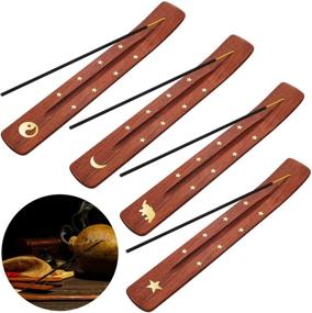 img 4 attached to 🕊️ Handmade Wooden Incense Holder Set: Yin and Yang, Crescent Moon, Stars, Elephant - 4 Styles, Random Assortment