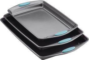 img 4 attached to 🍪 Rachael Ray Nonstick Cookie Pan Set - 3-Piece Gray Bakeware with Agave Blue Grips